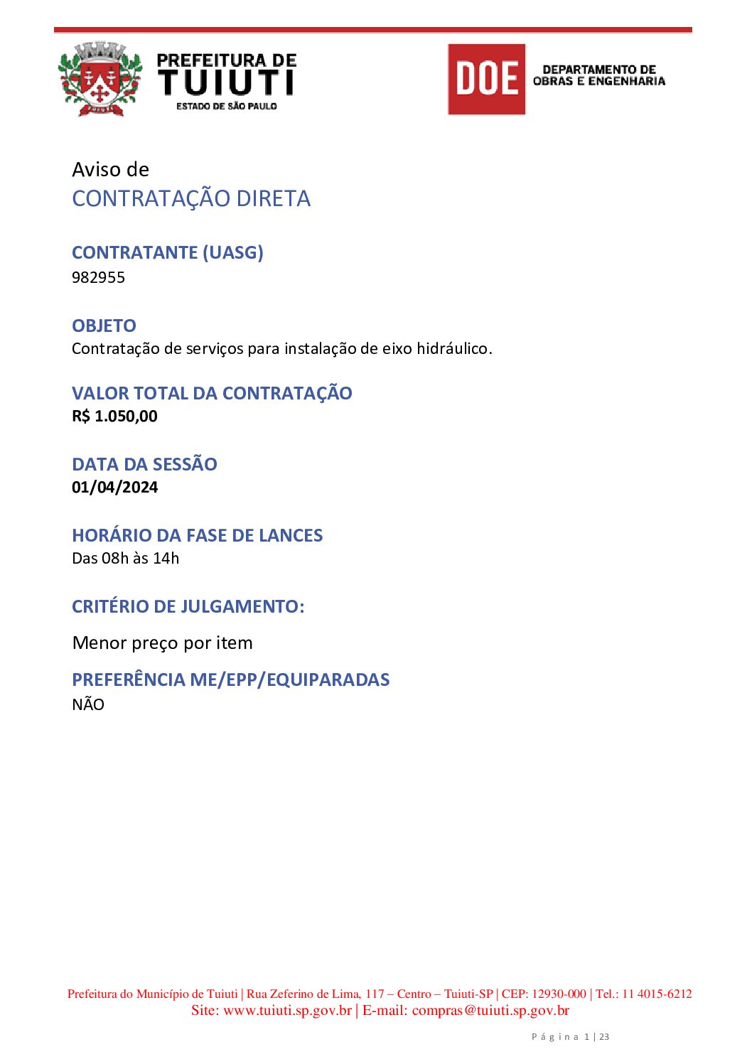 105 – Termo de referência – Eixo hidraulico
