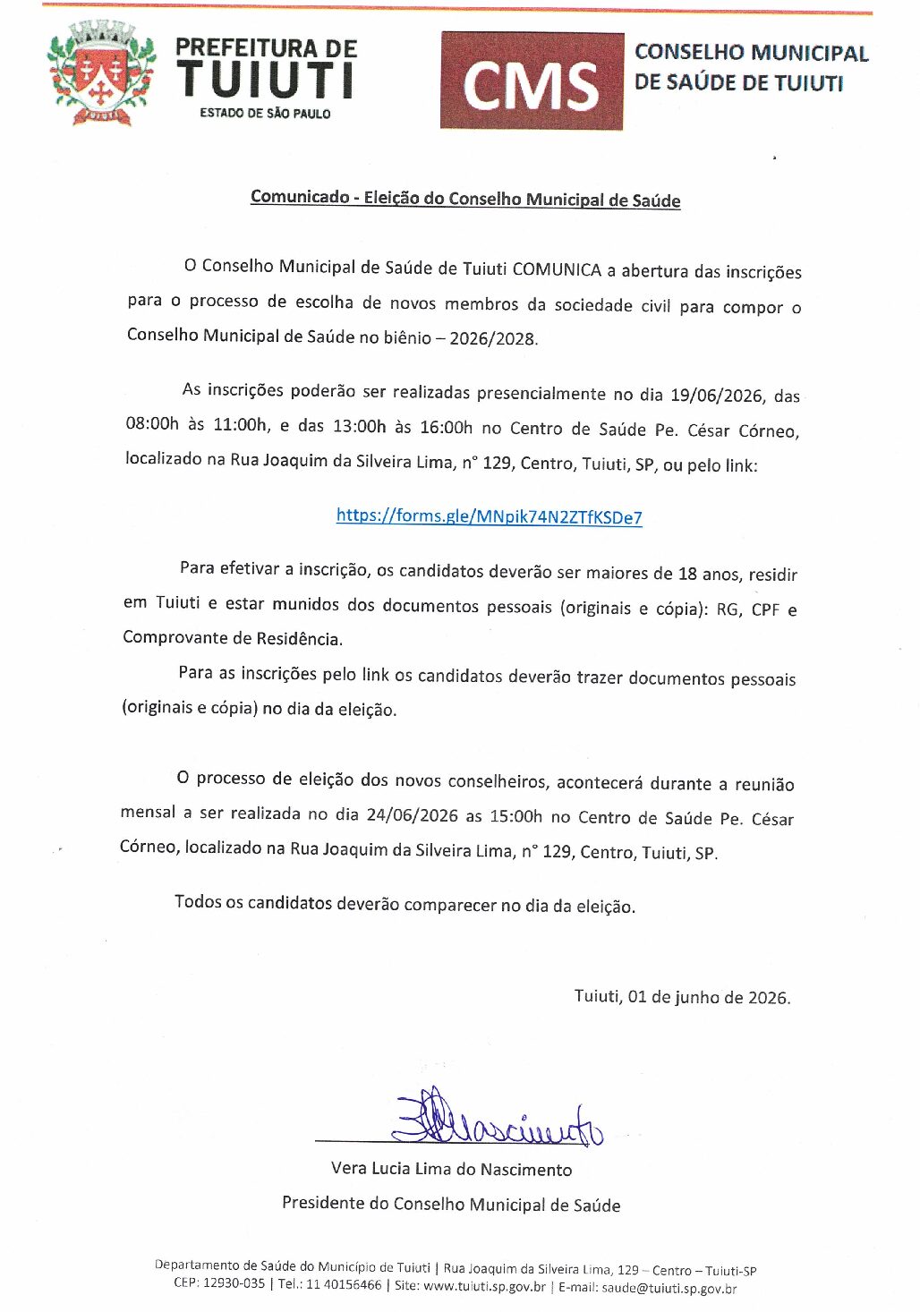 Conselho Municipal de Saúde abre inscrições para novos membros da sociedade civil