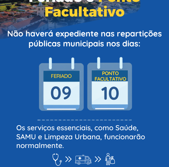 Prefeitura de Tuiuti informa feriado municipal e ponto facultativo nos dias 9 e 10 de julho
