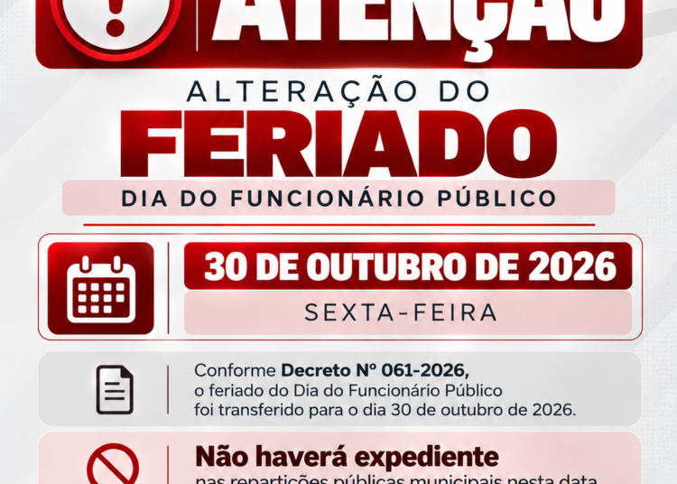 Prefeitura de Tuiuti informa alteração do feriado do Dia do Funcionário Público